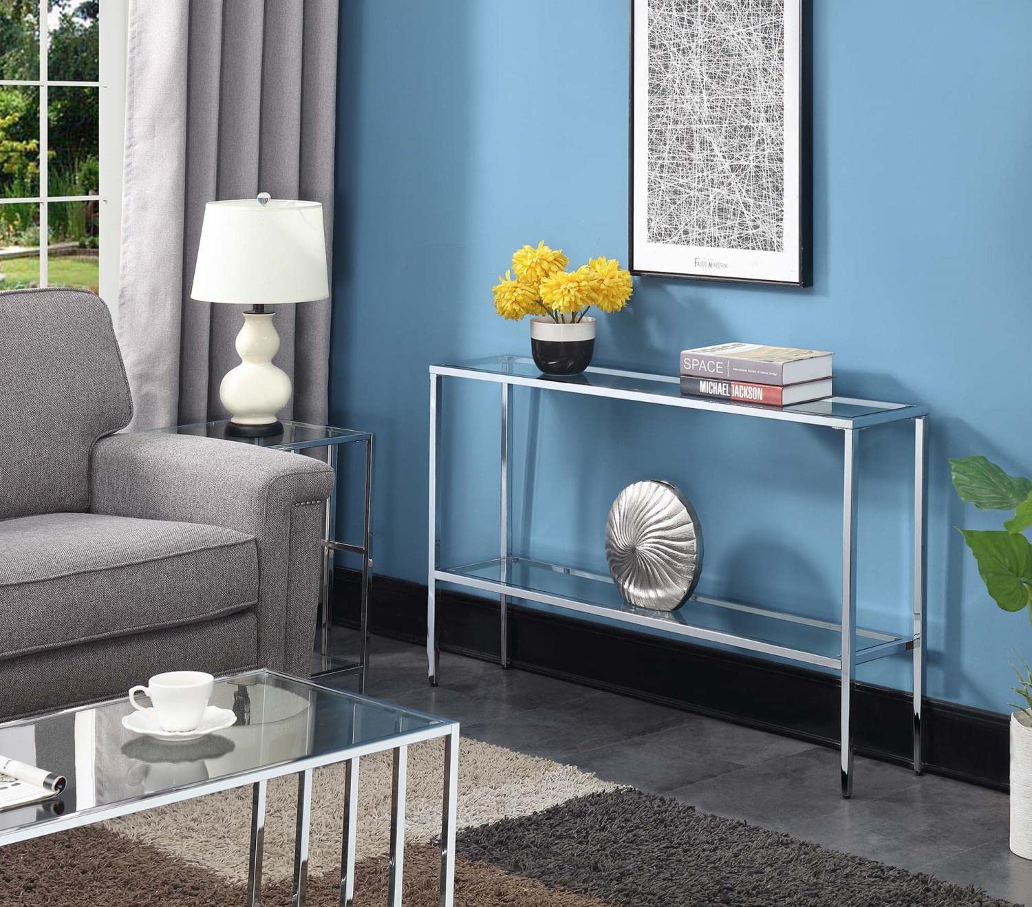 Convenience Concepts Nadia Chrome Console Table, Clear Glass / Chrome