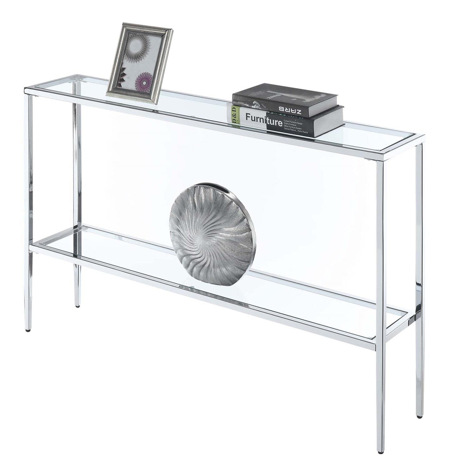 Convenience Concepts Nadia Chrome Console Table, Clear Glass / Chrome