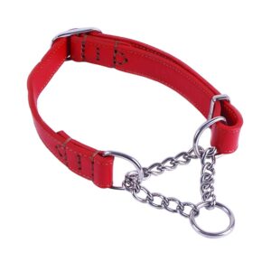 love dream martingale collars for dogs, leather training dog collar, stainless steel chain anti-escape no pull dog collar for medium large dogs (l(15.7"-20.9"), red)