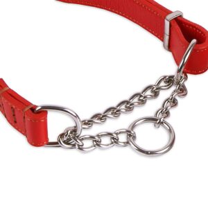 Love Dream Martingale Collars for Dogs, Leather Training Dog Collar, Stainless Steel Chain Anti-Escape No Pull Dog Collar for Medium Large Dogs (L(15.7"-20.9"), Red)