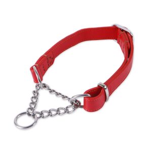 Love Dream Martingale Collars for Dogs, Leather Training Dog Collar, Stainless Steel Chain Anti-Escape No Pull Dog Collar for Medium Large Dogs (L(15.7"-20.9"), Red)