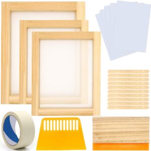 angela&alex 21 pieces screen printing starter kit, 10 x 14 inch wood silk screen printing frame white mesh squeegees inkjet transparency film and mask tape