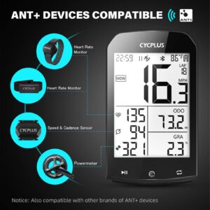 CYCPLUS GPS Bike Computer Waterproof Bicycle Speedometer and Odometer ANT+ Wireless Cycling Computer Compatible with App 2.9 Inch LCD Display with Backlight