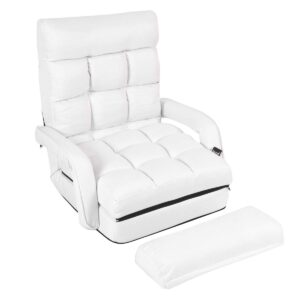 goflame adjustable folding lazy sofa, floor chair sofa, padded gaming chair with armrests and pillow, lounger bed for home & office (white)