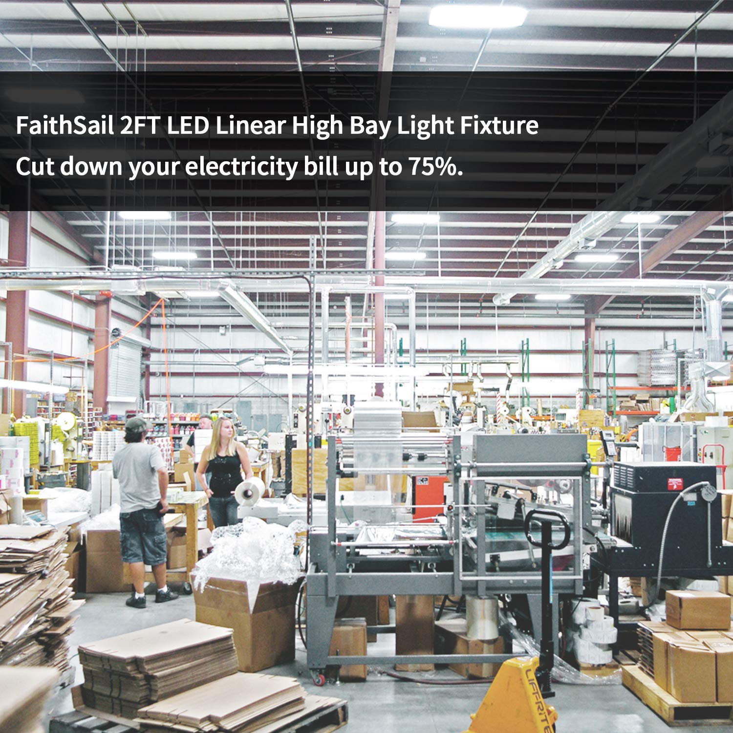 FAITHSAIL 165W Linear LED High Bay Shop Light 2FT, 22000LM, 5000K, Industrial LED Warehouse Lighting, 2 Foot Indoor Aisle Area Workshop Garage Highbay LED Lights, 4 Lamp Fluorescent Equivalent