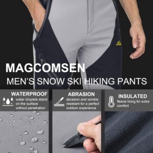 MAGCOMSEN Snow Pants Men Waterproof Pants Softshell Hiking Pants Mens Winter Pants Fleece Lined Pants Ski Pants Warm Pants Skiing Pants Snowboard Pants for Men Light Grey