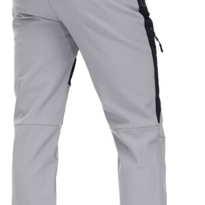 MAGCOMSEN Snow Pants Men Waterproof Pants Softshell Hiking Pants Mens Winter Pants Fleece Lined Pants Ski Pants Warm Pants Skiing Pants Snowboard Pants for Men Light Grey