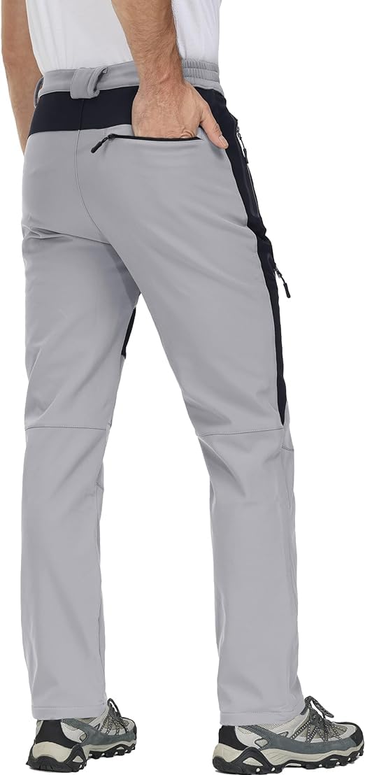 MAGCOMSEN Snow Pants Men Waterproof Pants Softshell Hiking Pants Mens Winter Pants Fleece Lined Pants Ski Pants Warm Pants Skiing Pants Snowboard Pants for Men Light Grey