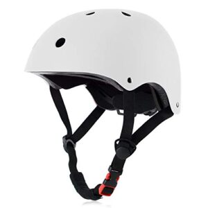 ouwor kids skateboard bike helmet for boy and girl, lightweight adjustable, multi-sport for bicycle skate scooter (white, small)