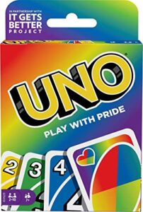 mattel games uno play with pride card game with 112 cards and instructions, great for ages 7 years old & up