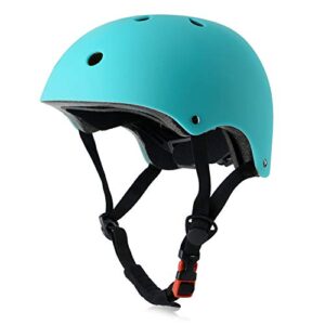 OUWOR Youth Skateboard Bike Helmet for Boy and Girl, Lightweight Adjustable, Multi-Sport for Bicycle Skate Scooter (Aqua, Medium)