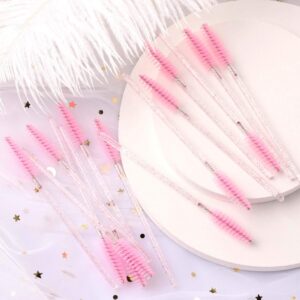 Tbestmax 100 Disposable Eyelash Brush Mascara Wands Spoolies for Eye Lashes Extension Eyebrow and Makeup Pink