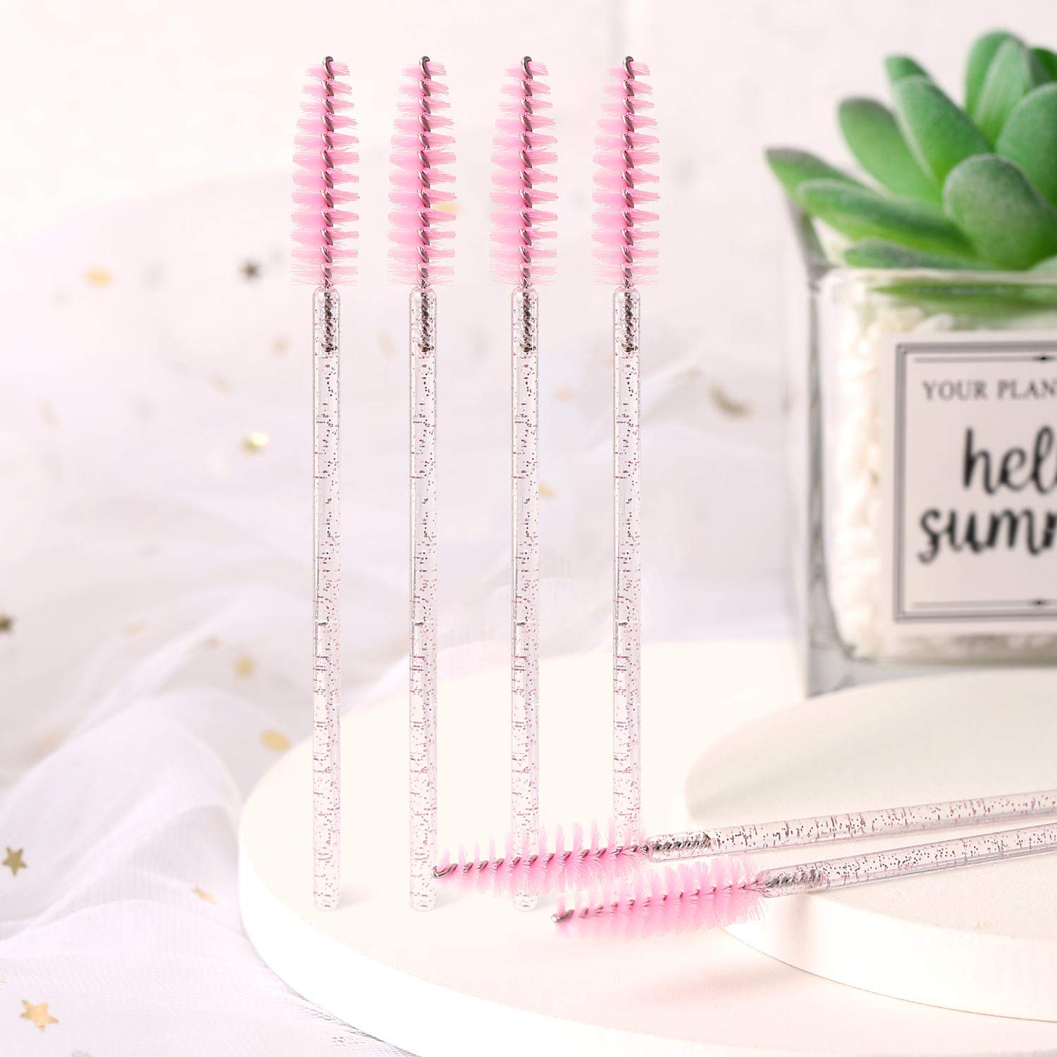 Tbestmax 100 Disposable Eyelash Brush Mascara Wands Spoolies for Eye Lashes Extension Eyebrow and Makeup Pink