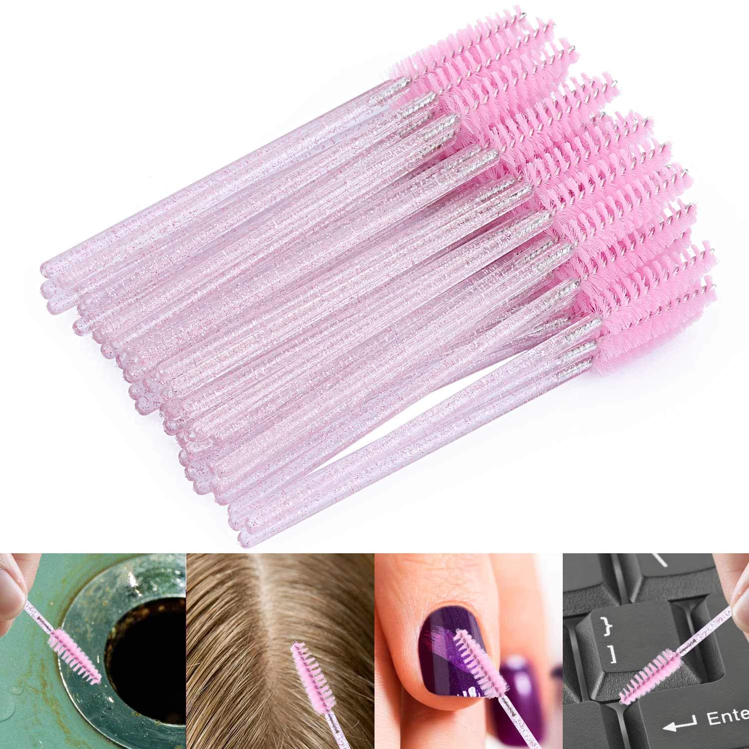 Tbestmax 100 Disposable Eyelash Brush Mascara Wands Spoolies for Eye Lashes Extension Eyebrow and Makeup Pink