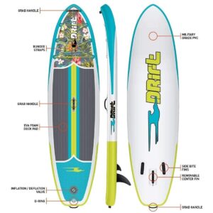 Drift Aero Inflatable Stand Up Paddle Board - SUP Paddle Board & Accessories, Including Pump, Paddle, and More - Native Floral, Adult, 10'8"