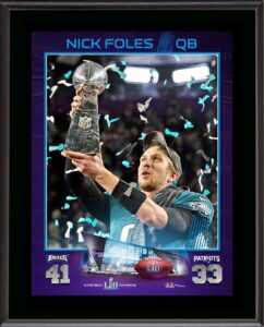 sports memorabilia nick foles philadelphia eagles 10.5'' x 13'' super bowl lii champions sublimated plaque - nfl player plaques and collages