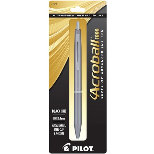 PILOT Acroball 1000 Ultra-Premium Refillable & Retractable Ball Point Pen, Gray Barrel, Fine Point, Black Ink, Single Pen (13659)