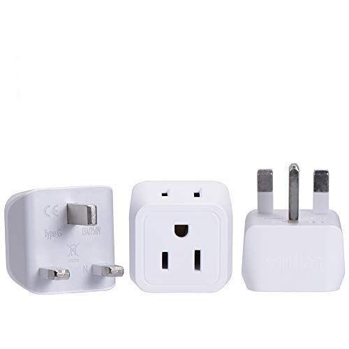 Ceptics UK, Hong Kong, Ireland Travel Adapter Plug - Light Weight - Dual USA Inputs - Type G - Safe Grounded Perfect for Cell Phones, Laptops, Camera (3 Pack) - Ultra Compact - Use in Dubai, Ghana