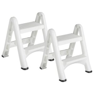 rubbermaid fg420903wht ez two step durable folding plastic ladder step stool with skid resistant foot pads, white (2 pack)