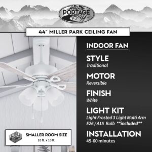 Portage Bay 51444 Miller Park Ceiling Fan, 44, White