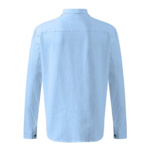 GDJGTA Men's Casual Cotton Linen Shirt Turn-Down Collar T-Shirt Tops Lapel Long Sleeve Button Solid Beach Top Blouse M-3XL