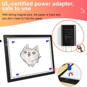 Magnetic Light Box for Tracing, A4 Light Pad for Drawing with 4 Magnets, 2 Scale (CM & INCH) Portable Ultra-Thin Sketch Pad, Dimmable Light Table for Diamond Painting, X-ray View (4 Magnets Included)