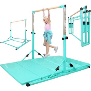 PreGymnastic Foldable Gymnastics Bar, 6FT Gymnastic Horizontal Bars, Folding Training Bar for Kids and Teenagers 3-18, Weight Limit 500 LB, Adjustable kip Bar,Children Home Gym Equipment Indoor