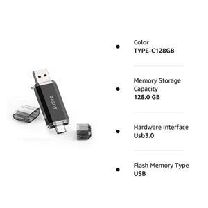 Type C Flash Drive, 2 in 1 OTG USB C+ USB 3.0 Dual Drive Waterproof Memory Stick with Keychain Metal for Computer, MacBook,Google's Chromebook Pixel,Samsung Galaxy (TYPE-C128GB)