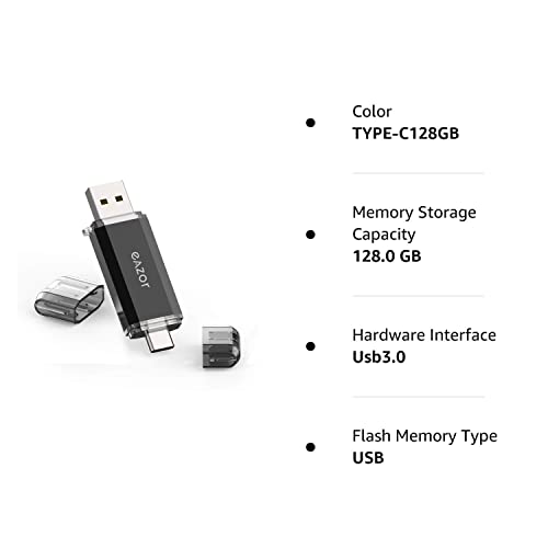 Type C Flash Drive, 2 in 1 OTG USB C+ USB 3.0 Dual Drive Waterproof Memory Stick with Keychain Metal for Computer, MacBook,Google's Chromebook Pixel,Samsung Galaxy (TYPE-C128GB)