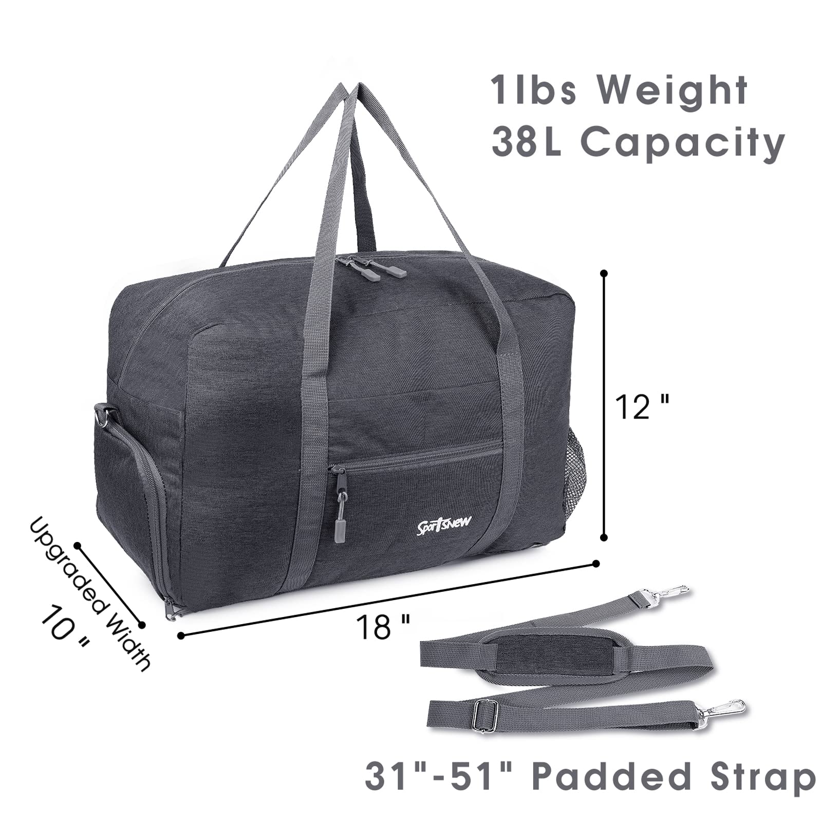 Sports Gym Bag with Wet Pocket & Shoes Compartment, Travel Duffel Bag for Men and Women Lightweight, Dark Gray