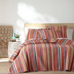 levtex home - uluru quilt set - king quilt + two king pillow shams - boho stripe - orange teal red green yellow black white - quilt (106x92in.) and pillow shams (36x20in.) - cotton