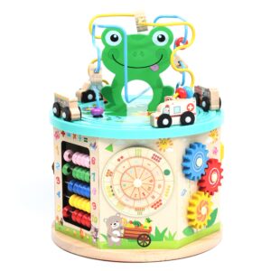 lavievert activity center play cube 10-in-1 bead maze shape sorter multipurpose educational toy wooden learning game for toddlers & kids