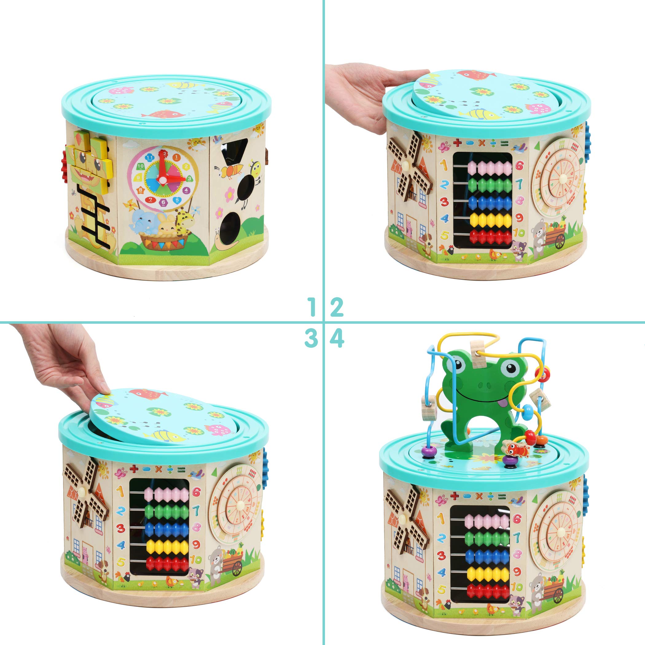 LAVIEVERT Activity Center Play Cube 10-in-1 Bead Maze Shape Sorter Multipurpose Educational Toy Wooden Learning Game for Toddlers & Kids