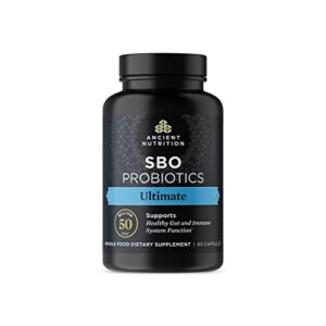 probiotics by ancient nutrition, sbo probiotics ultimate 50 billion cfus*/serving, digestive and immune support, gluten free, ancient superfoods blend, 60 capsules