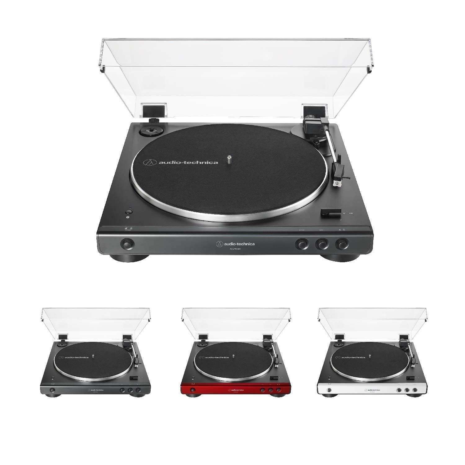 Audio-Technica AT-LP60XBT Fully Automatic Bluetooth Belt-Drive Stereo Turntable with Dust Cover, Die-cast Aluminum Platter Bundle with 3-Inch Powered Bluetooth Studio 20W Monitors Pair (2 Items)