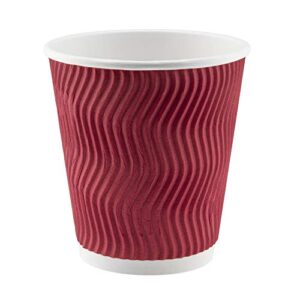 NYHI Set of 150 Ripple Insulated Red 12-oz Paper Cups – Coffee/Tea Hot Cups | Recyclable |3-Layer Rippled Wall For Better Insulation | Perfect for Cappuccino, Hot Cocoa, or Iced Drinks