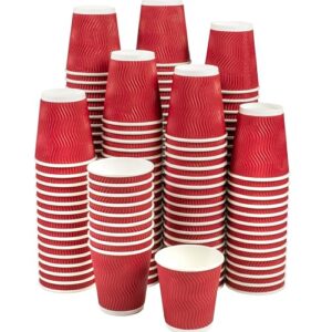 NYHI Set of 150 Ripple Insulated Red 12-oz Paper Cups – Coffee/Tea Hot Cups | Recyclable |3-Layer Rippled Wall For Better Insulation | Perfect for Cappuccino, Hot Cocoa, or Iced Drinks