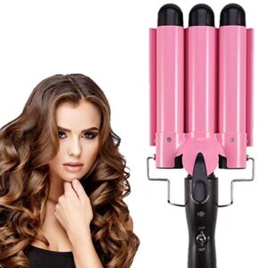 modvica 3 barrel curling iron wand 26mm hair waver temperature adjustable ceramic hair curling iron (pink)