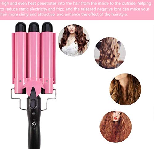 MODVICA 3 Barrel Curling Iron Wand 26mm Hair Waver Temperature Adjustable Ceramic Hair Curling Iron (Pink)