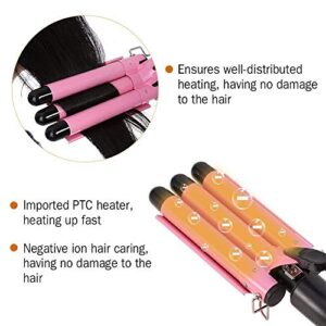 MODVICA 3 Barrel Curling Iron Wand 26mm Hair Waver Temperature Adjustable Ceramic Hair Curling Iron (Pink)