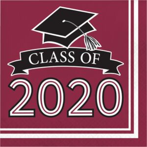 creative converting class of 2020 burgundy grad napkins, 6.5"