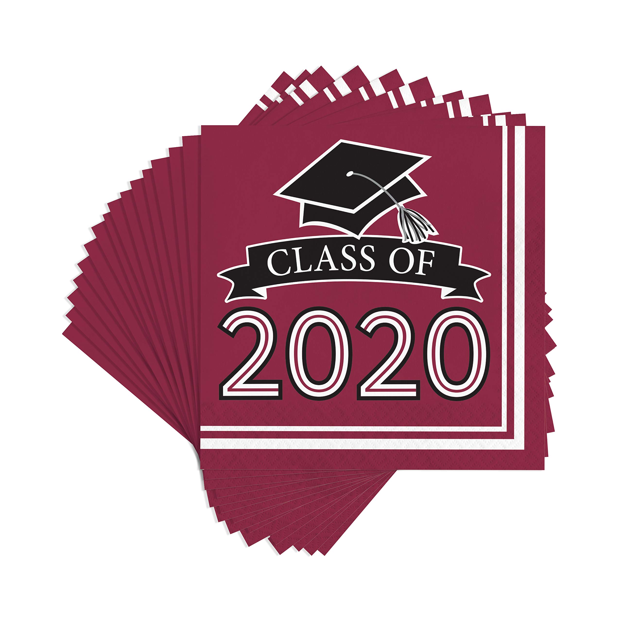 Creative Converting Class of 2020 Burgundy Grad Napkins, 6.5"