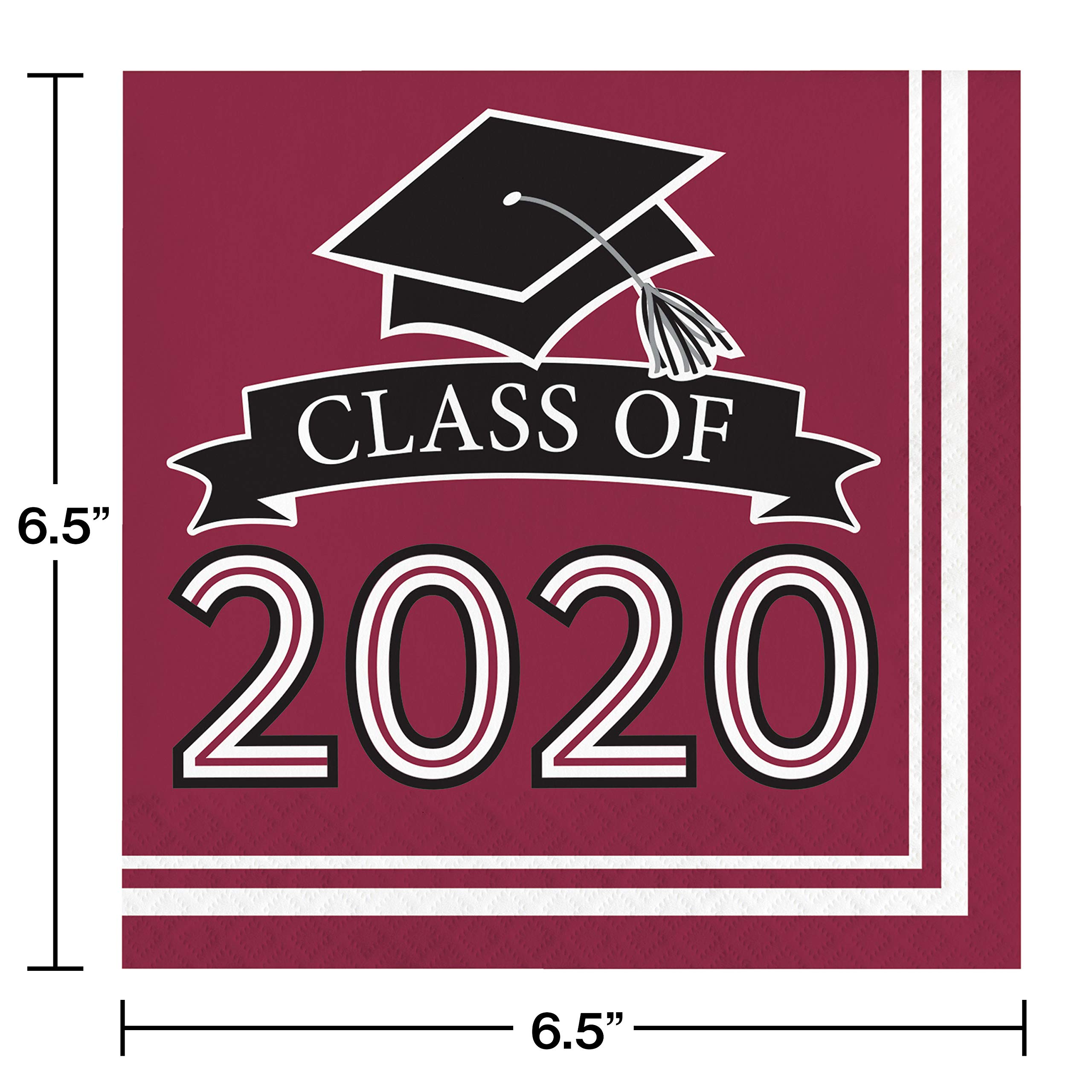 Creative Converting Class of 2020 Burgundy Grad Napkins, 6.5"