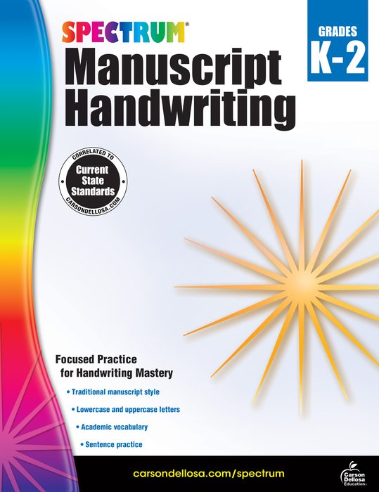 Spectrum | Manuscript Handwriting Workbook | Grades K–2, Printable