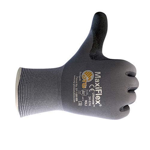 3 Pack MaxiFlex 34-874/S Gloves Nitrile Micro-Foam Grip Palm & Fingers - Excellent Grip and Abrasion Resistance - Seamless Nylon with Lycra Liner - Micro-Foam Nitrile Coating (Size-S/3 Pairs)