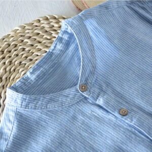 Men's Plus Size Shirt Retro Pure Color Cotton Linen Tee Baggy Stripe Embroidery Long Sleeve Button-Up T Shirts M-3XL