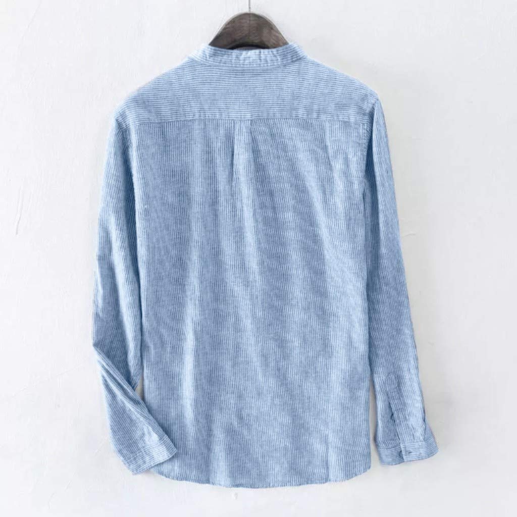 Men's Plus Size Shirt Retro Pure Color Cotton Linen Tee Baggy Stripe Embroidery Long Sleeve Button-Up T Shirts M-3XL