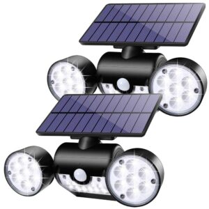 solar lights outdoor, solar wall light solar motion lights, human body induction solar wall lights with dual head spotlights, 30 led waterproof lights, solar powered light for garden, backyard(2 pack)