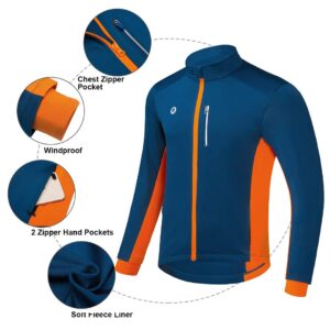 Przewalski Cycling Bike Jackets for Men Winter Thermal Running Jacket Windproof Breathable Reflective Softshell Windbreaker (Blue, XX-Large)