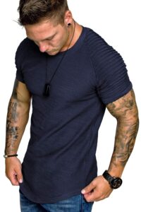 coofandy mens stylish shirts pleated sleeve fashion hip hop tee navy blue l